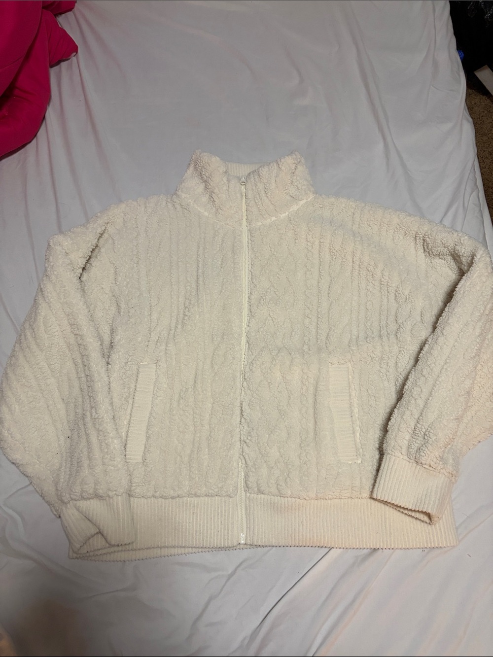 American Eagle Outfitters Cream Zip-Up Turtleneck Sweater Jacket